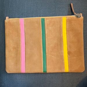 NWT Clare V. Stripe Suede Flat Clutch in Stripe Camel